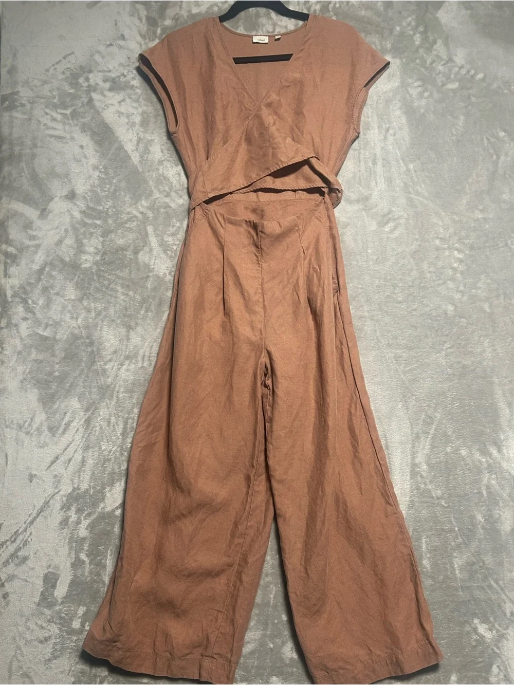 Wilfred Brax Jumpsuit Women’s 2 Linen Blend Tie Crossover Wrap Top Brown Pockets